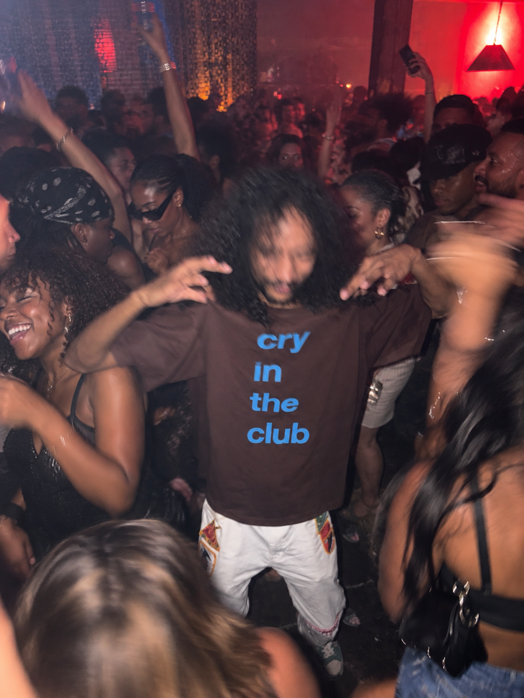 Cry in the Club Tee — Brown Sugar Blue (Large Text)