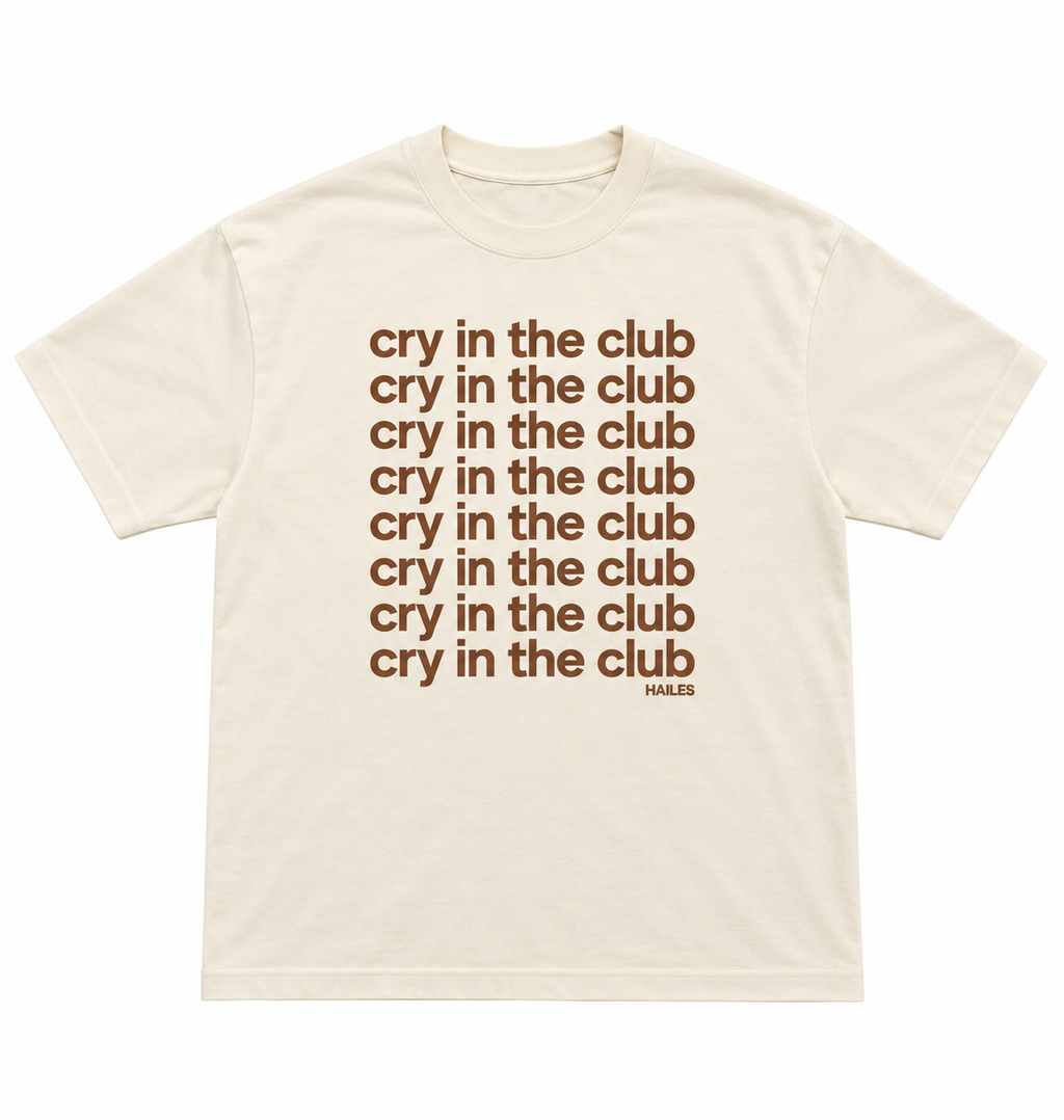 Cry in the Club Tee — Desert Sepia (Repeating)