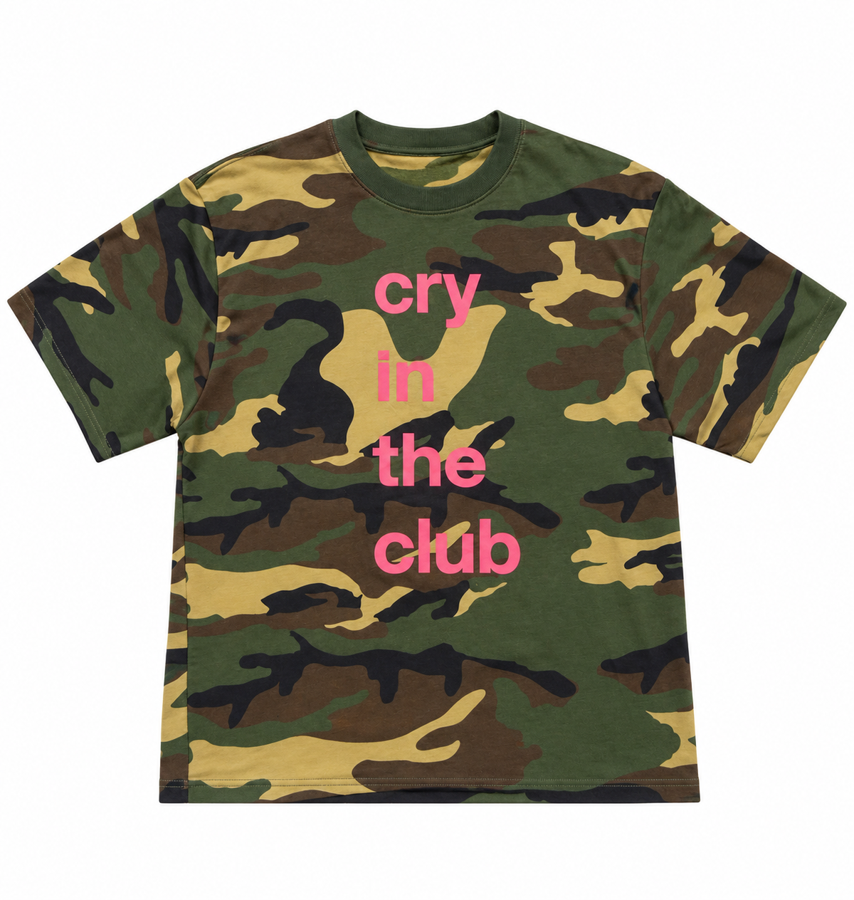 Cry in the Club Tee— Pink Camo (Large Text)