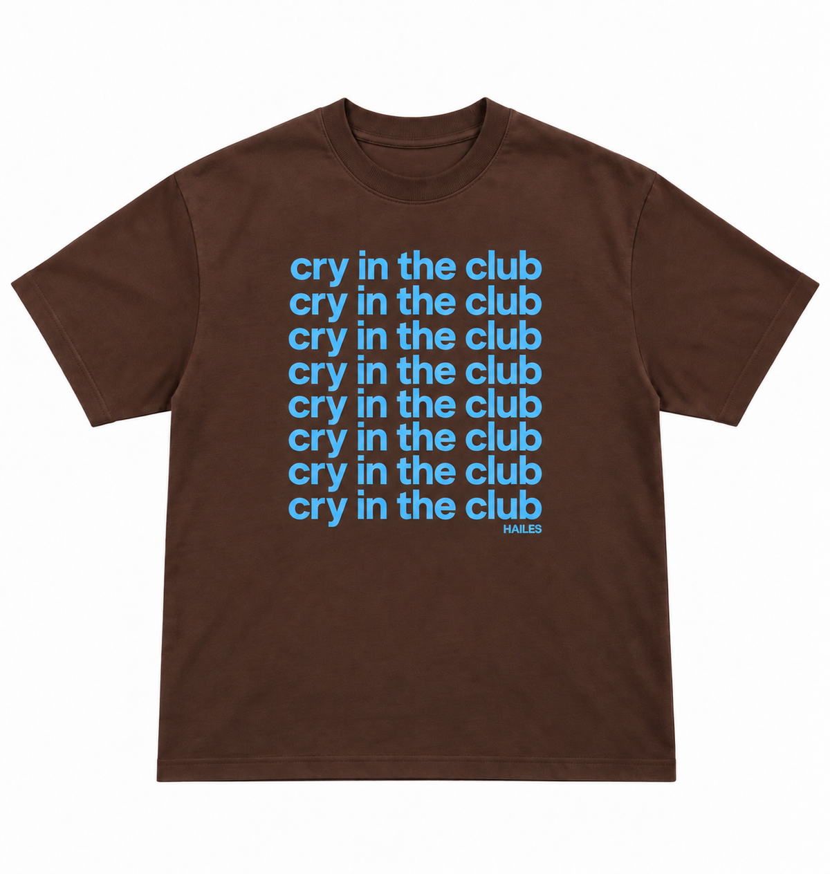 CRY IN THE CLUB TEE — BROWN SUGAR BLUE (Repeating)