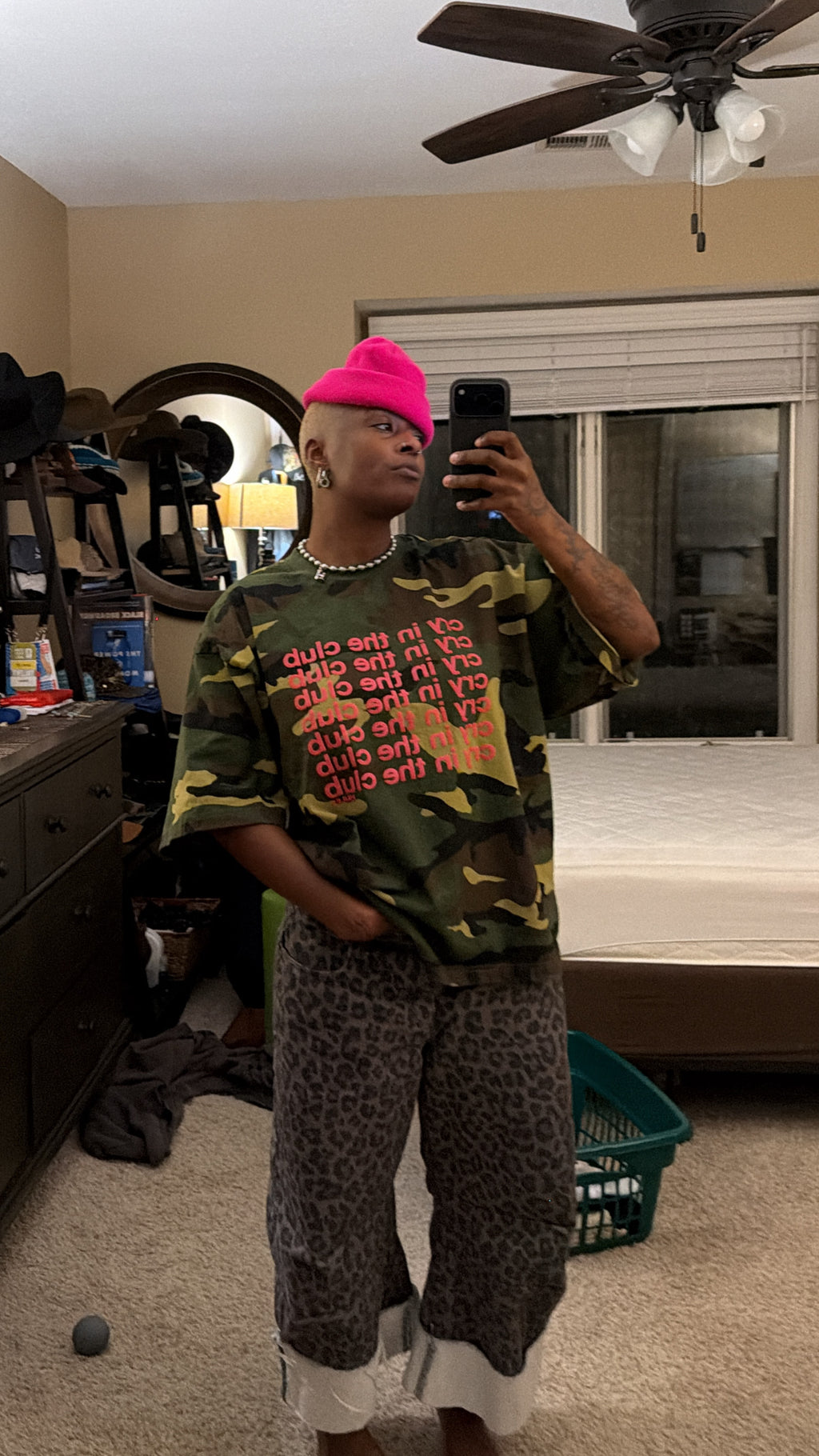 Cry in the Club Tee — Pink Camo (Repeating)