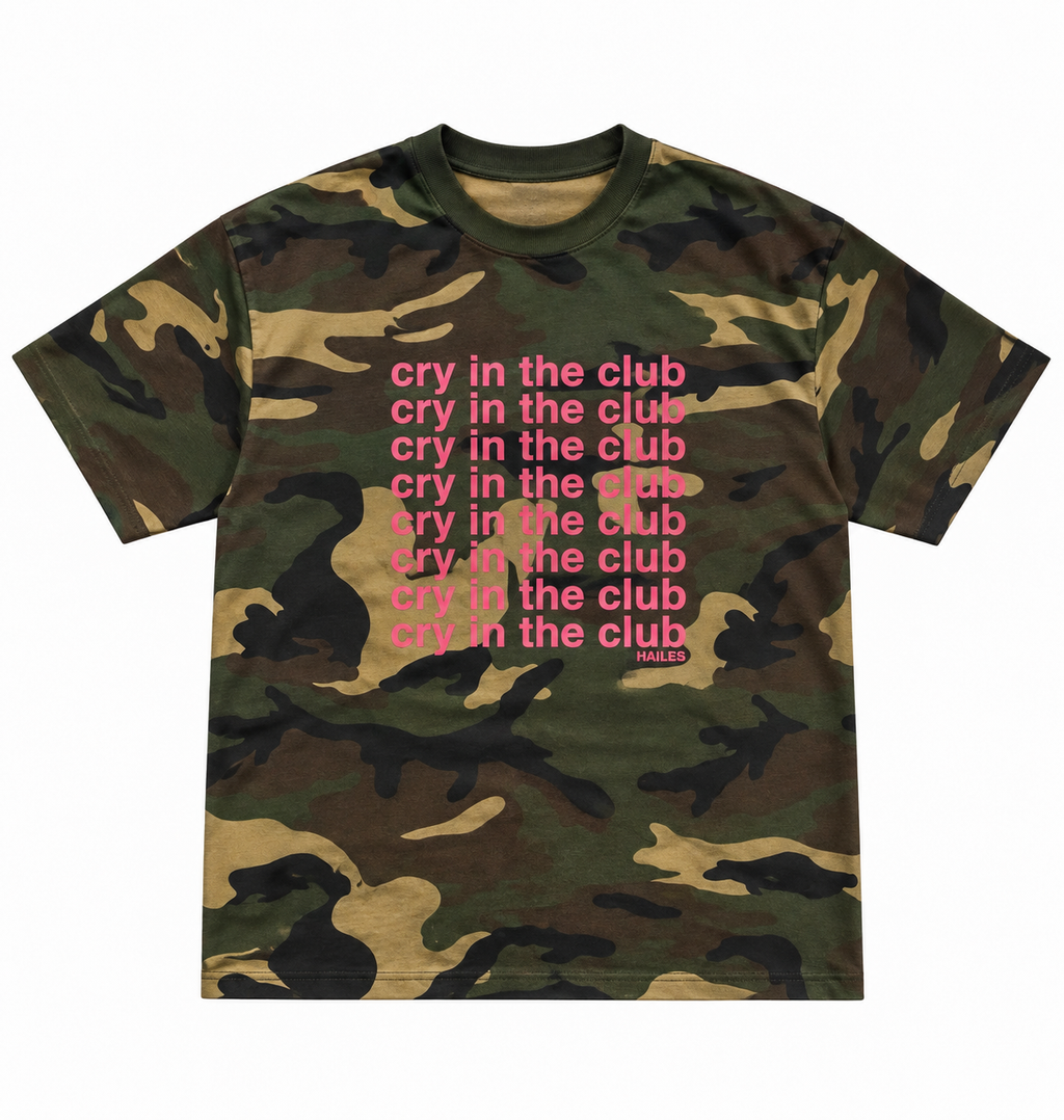 Cry in the Club Tee — Pink Camo (Repeating)