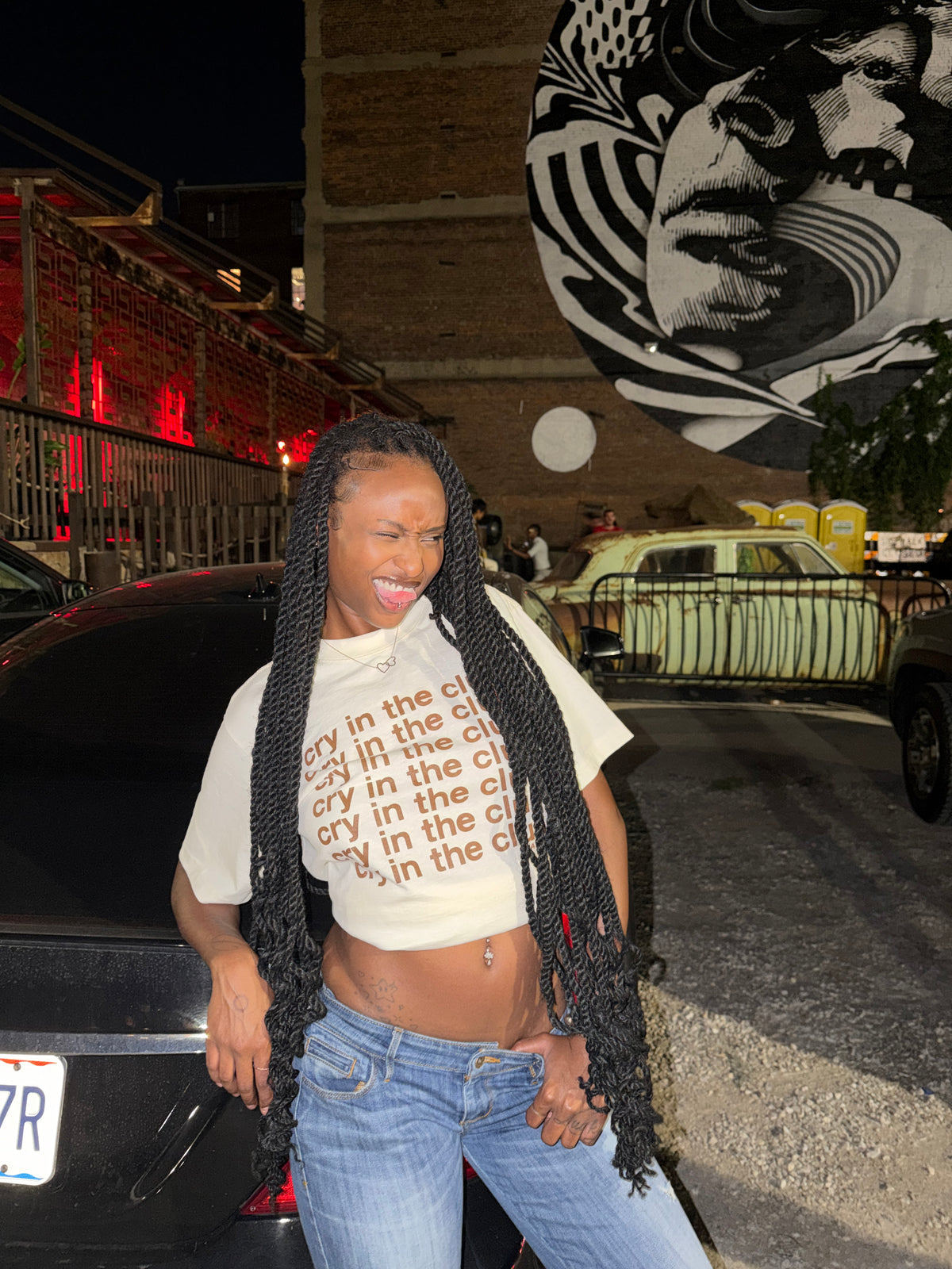 Cry in the Club Tee — Desert Sepia (Repeating)